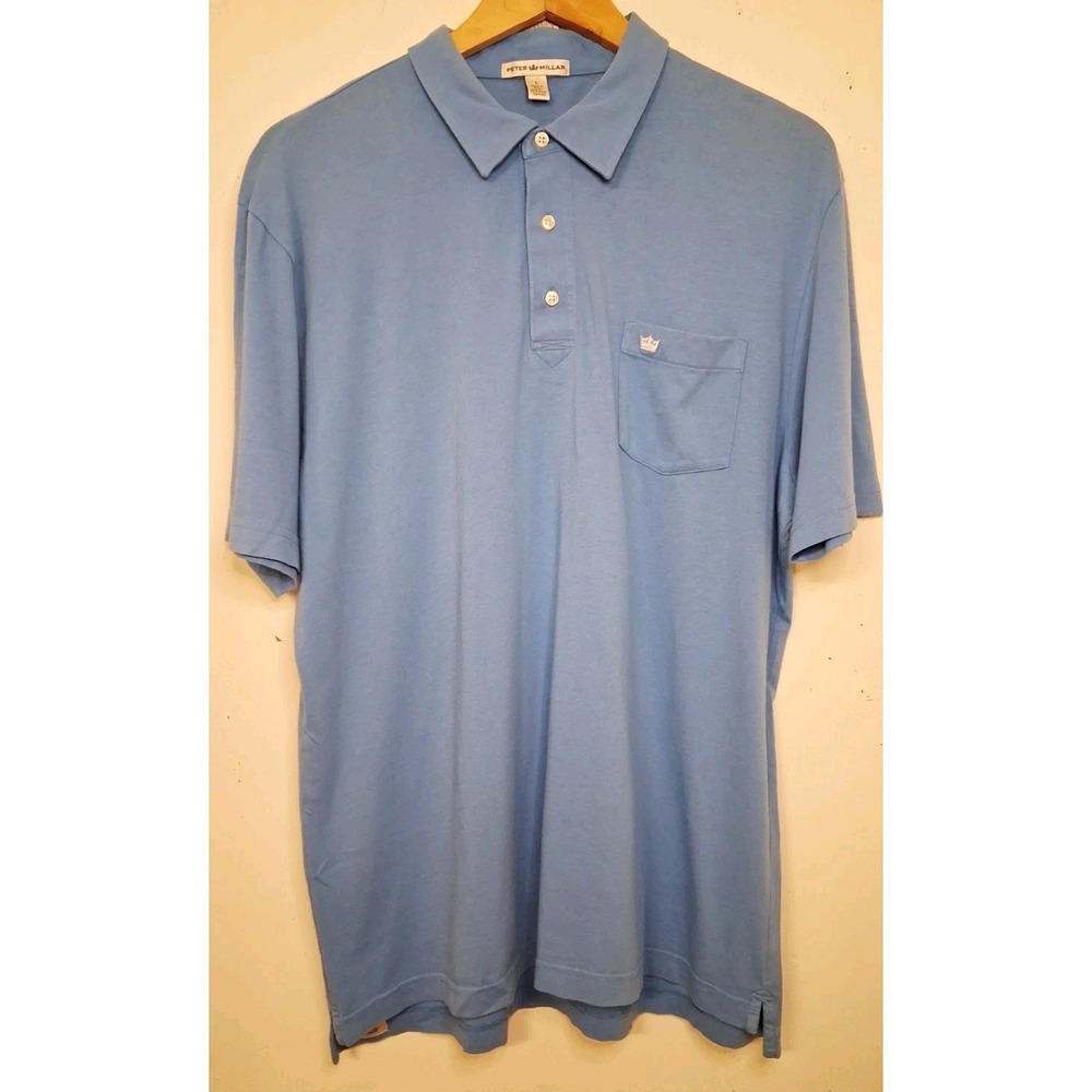 Peter Millar Polo Shirt Mens Large 100% Pima Cotton Sky Blue Short Sleeve Golf